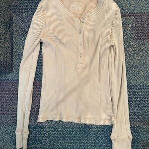 Aerie Cream Ribbed Long Sleeve Top